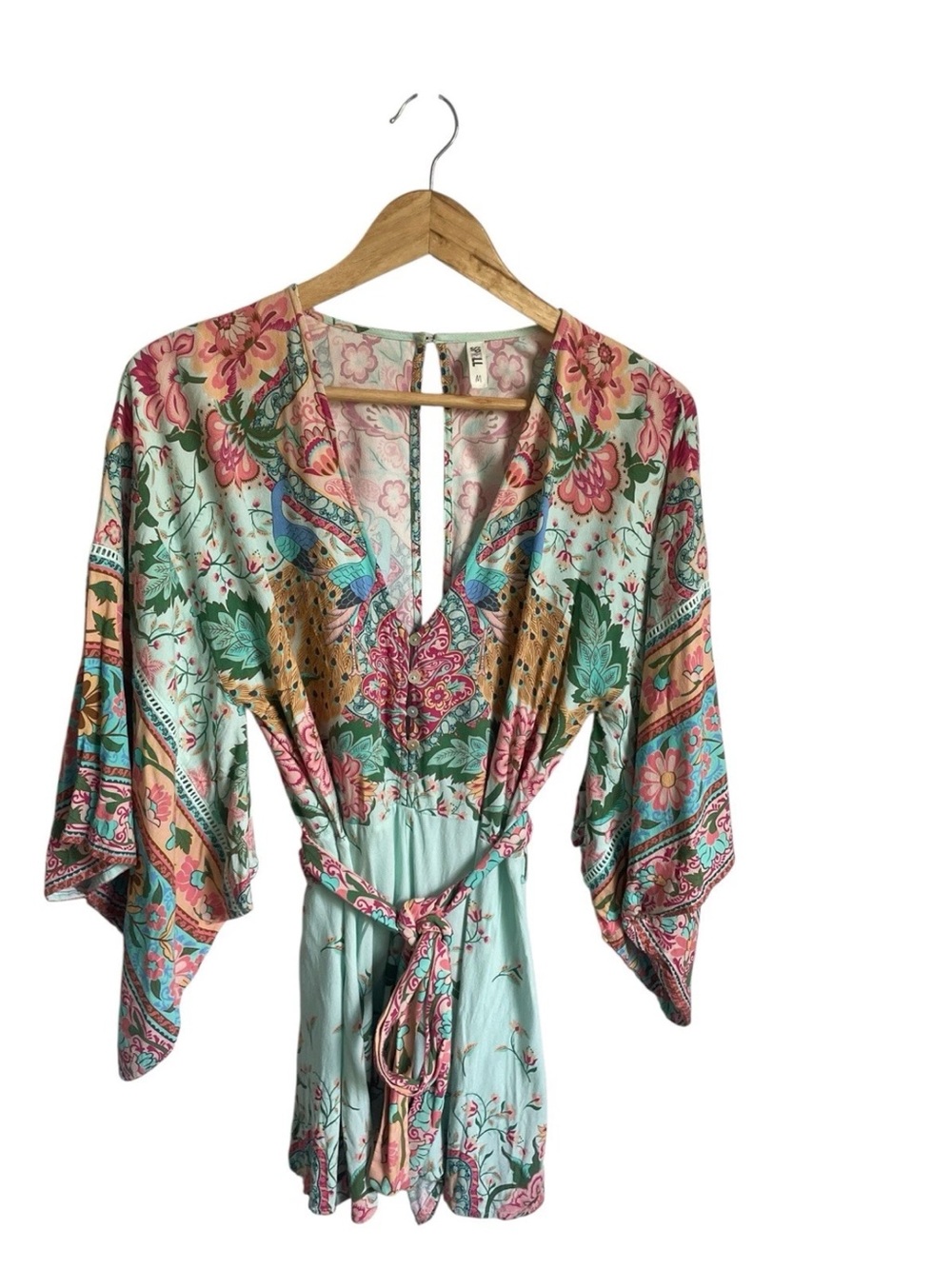 Spell Pastel Floral Kimono Romper in Mint, Pink and Cream - Picture 2 of 6